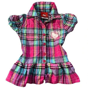 HELLO Kitty button down blouse with ruffle and ties in the back girls si…